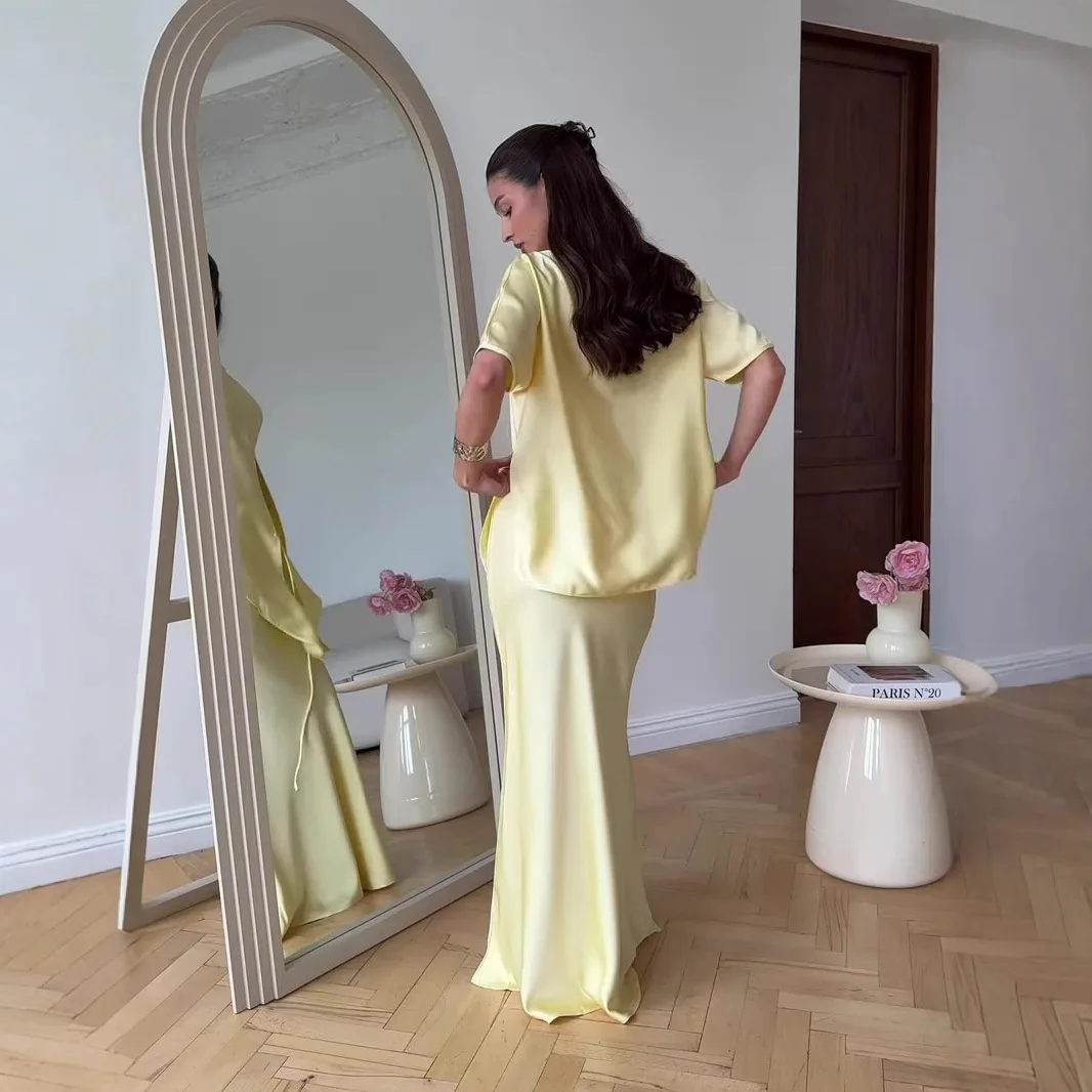 Skirt 2 Piece Sets Women Party Suit Top Long Skirts Asymmetrical Lace Up Tight Waist Outfits 2025 Summer Female Ensemble