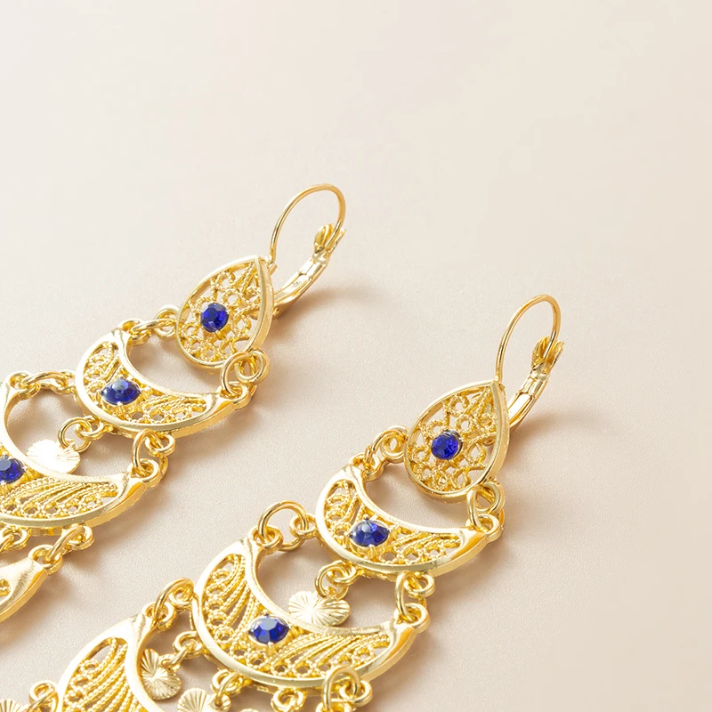 Marokko Vintage Gold Strass Quaste Ohrringe Frauen Mode Baumeln Ohrringe Nahen Osten Braut Schmuck – Detail 7