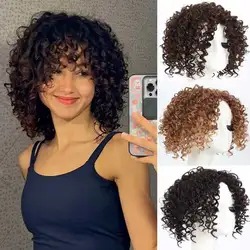 AZQUEEN Short Hair Afro Kinky Curly 7Inch Wigs hair topper For Synthetic Hair Brown Mixed Wig  for Women Party and Daily