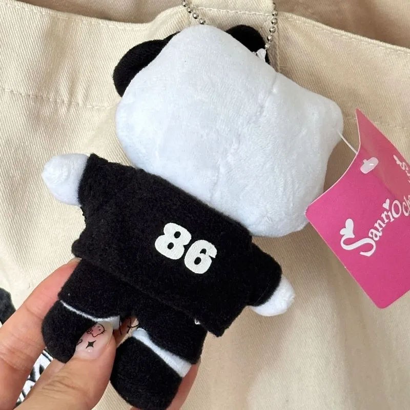 New Sanrios Rugby Uniform Plush Bow Hellokittys Girls School Bag Pendant Cool KT Doll Black Keychain Decoration Holiday Gift