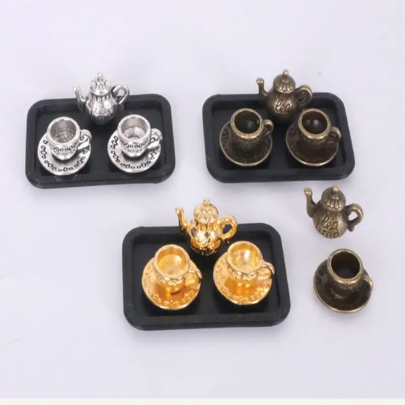 4 pezzi di casa delle bambole in miniatura fatta a mano modello di tazza di tè simulazione micro teiera ornamenti di scena accessori decorativi fai da te