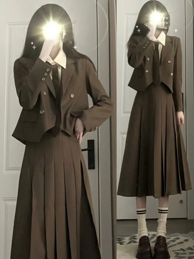 2024 Early Spring New Women's Shirt Skirt Suit Three-piece Set Temperament College Style High-end Suit Jacket Pleated Skirt Set