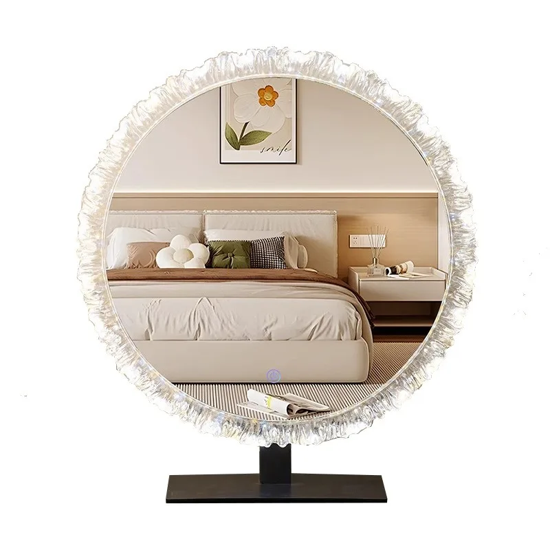 

Makeup mirror desktop LED light luxury smart desktop mirror steel frame base acrylic adjustable makeup mirror