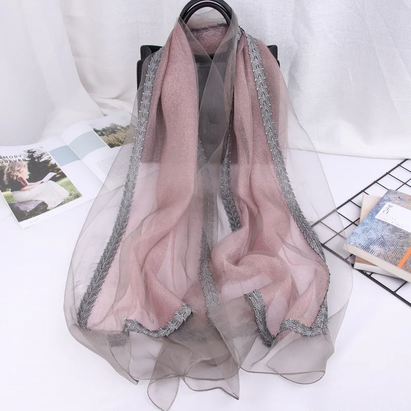 Women's Elegant Double Layer Scarf Lace Trimmed Sunscreen Shawl Versatile Lightweight Wrap for Spring & Autumn