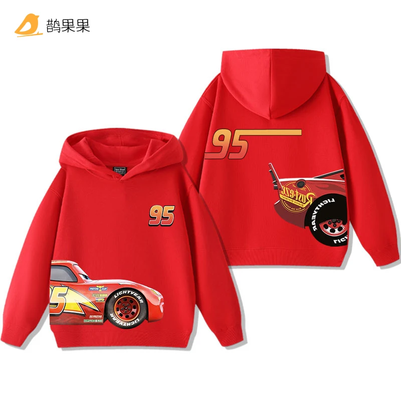سويت شيرت بقلنسوة مطبوع عليه Cars Lightning McQueen Fun للأطفال والأولاد والبنات للخريف والشتاء كاجوال أنيق دافئ بقلنسوة للطلاب