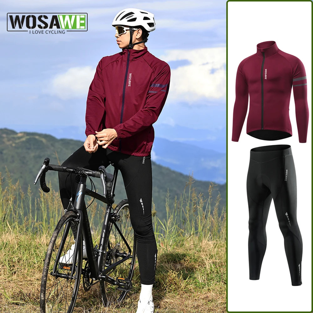 WOSAWE Winter Thermal Fleece Cycling Sets Road Bike Shirts MTB Jackets Cycling Tights Bicycle Clothing Long Sleeve Jersey