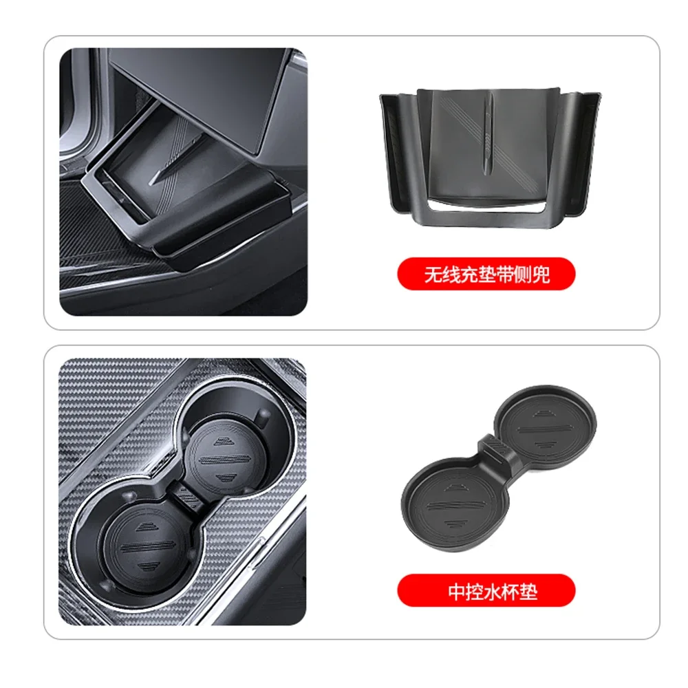 Center Console Storage Box Anti-Slip Pad Silicone Cup Holder Coasters Wireless Charger Mat For Tesla Model X S 2023 Accessories