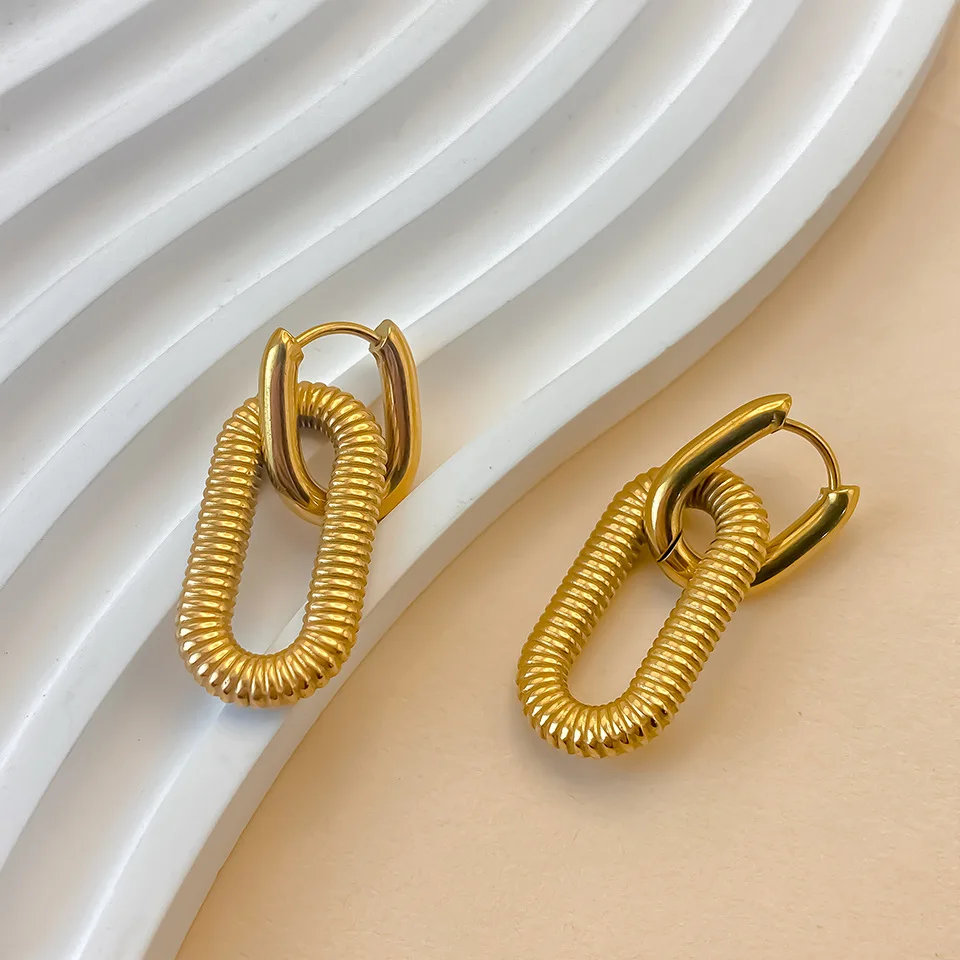 St.delan 18K Vergoldete Edelstahl-Ketten-Ohrringe für Frauen Trendiger Premium-Modeschmuck Ohr-Accessoire – Detail 7