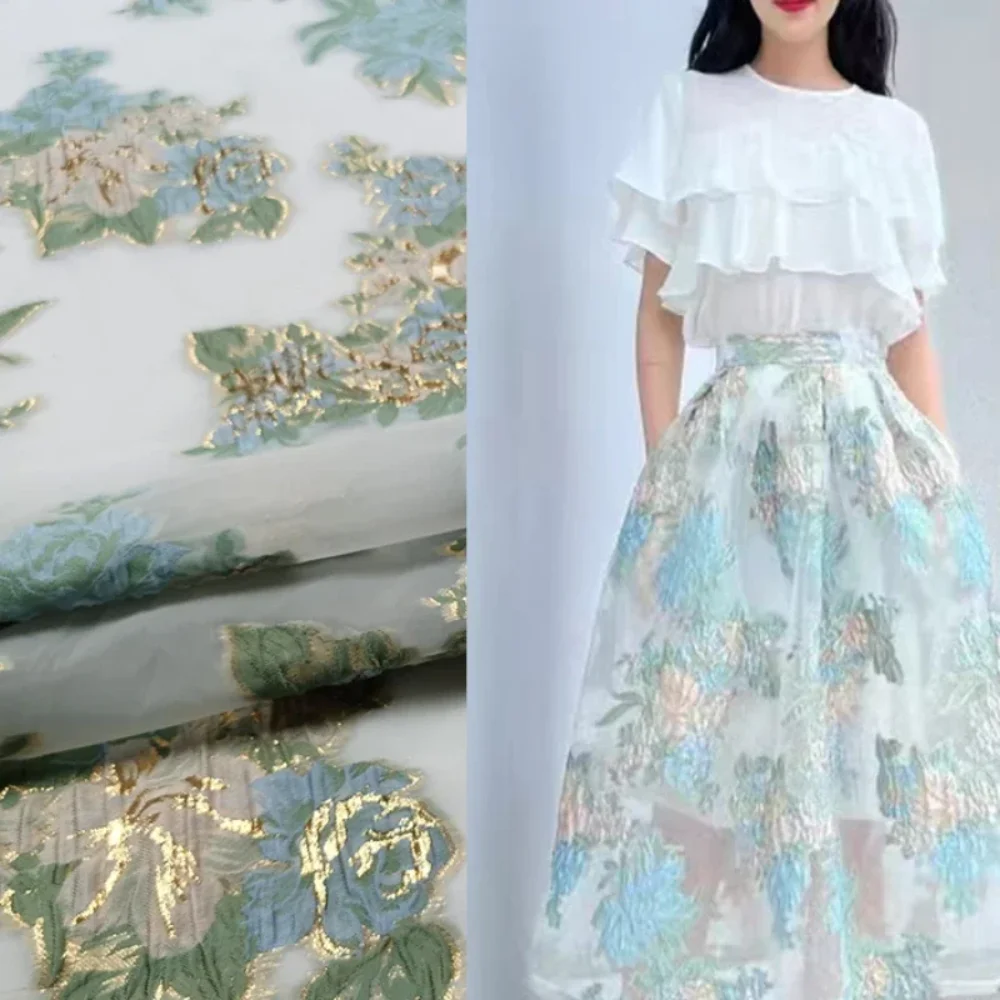 

Ткань из органзы с золотой линией, дышащая свежая распашная юбка, свадебное платье, одежда, дизайнерская ткань для шитья, весна-лето на метр