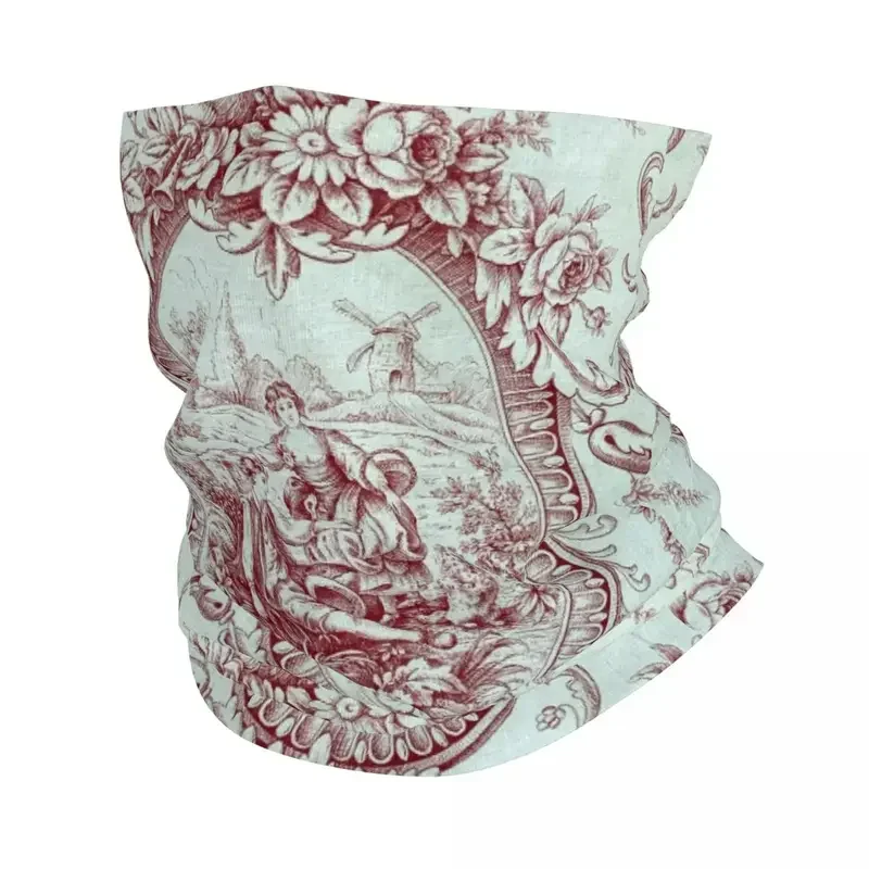 Vintage French romantic toile de Jouy winter headband neck warmer men women hiking camping tube scarf face bandana gaiter