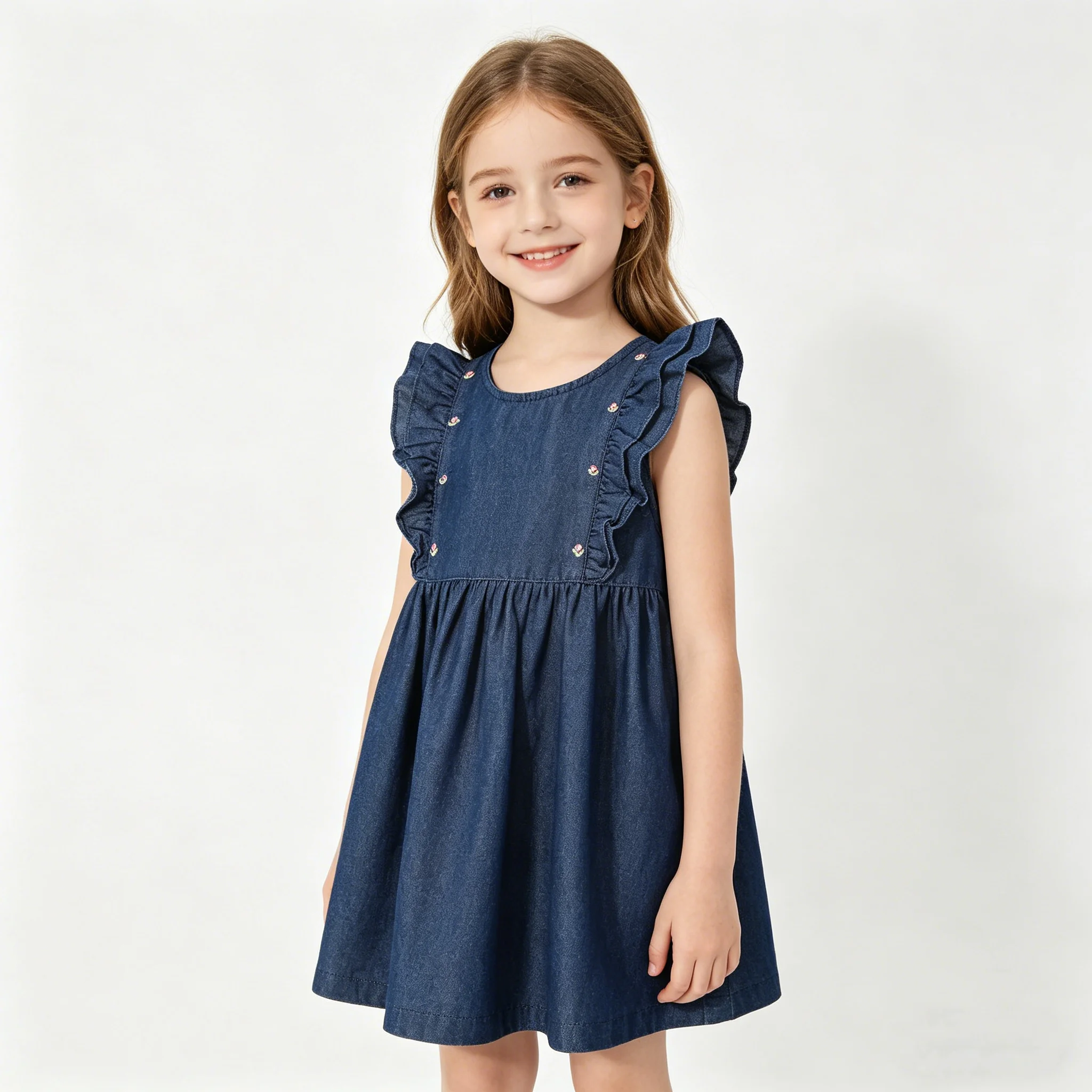 2026 Girls Dress Summer New Style Bow Denim Sleeveless Girl Baby Children 2-6Yrs Dress Western Children Clothing