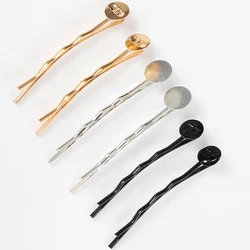 20pcs Hair Clips Findings 4.5cm Benting Metal Hair Clip with Round Tray Base for Diy Cabochon Hairpins Accessories Supplies