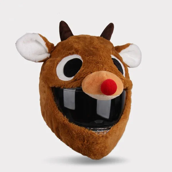 Reindeer helmet cover – christmas design with horns and padded nose in soft plush - chuches moto