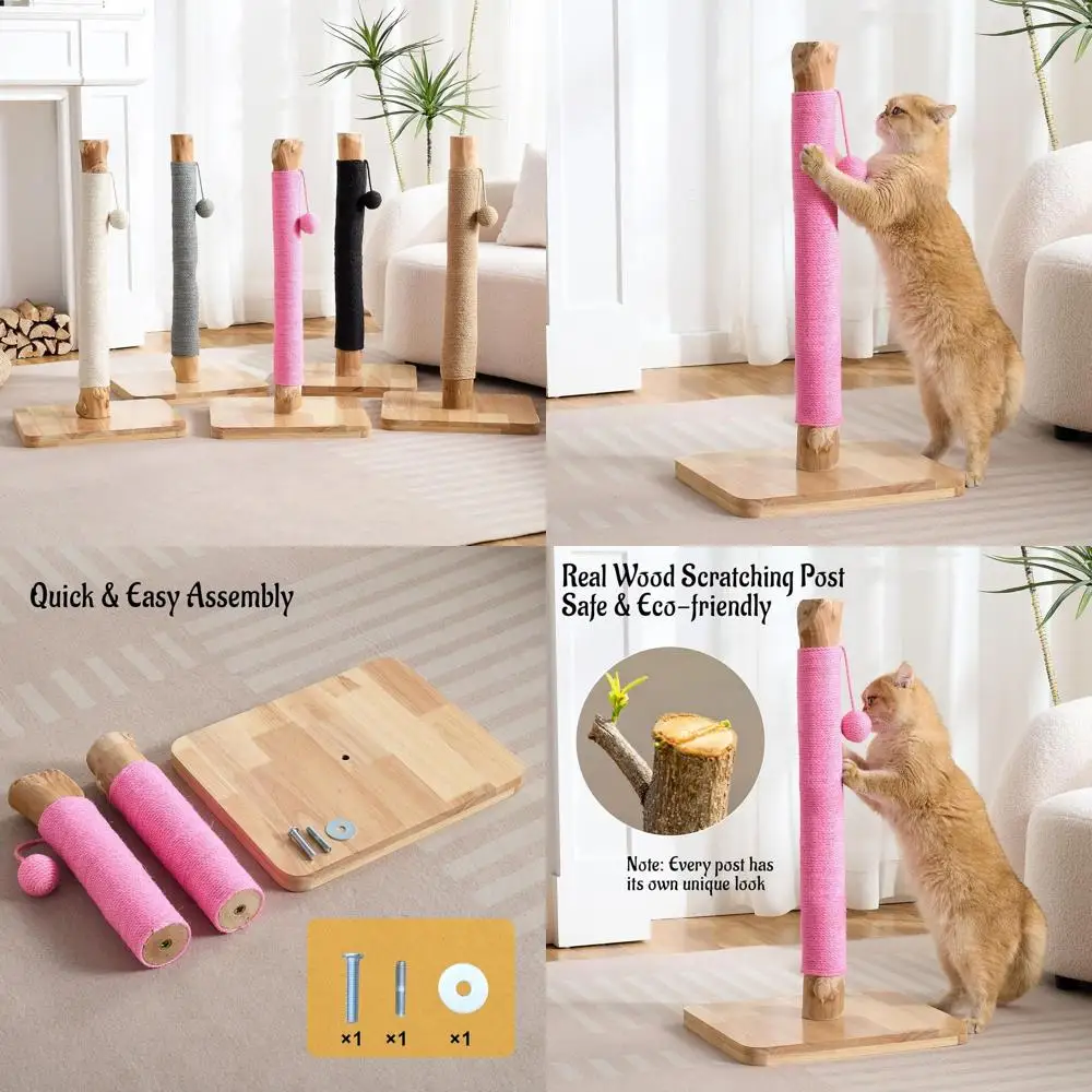 

Когтеточка для кошек высотой 29 дюймов — очень стабильное натуральное дерево с сизалевым и подвесным шариком, розовый