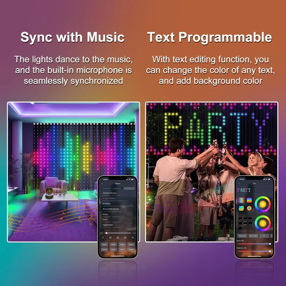 9.9FT 400LED Smart Curtain Lights Smart LED Curtain String Lights Outdoor Remote APP Control for Home Party Christmas Decor