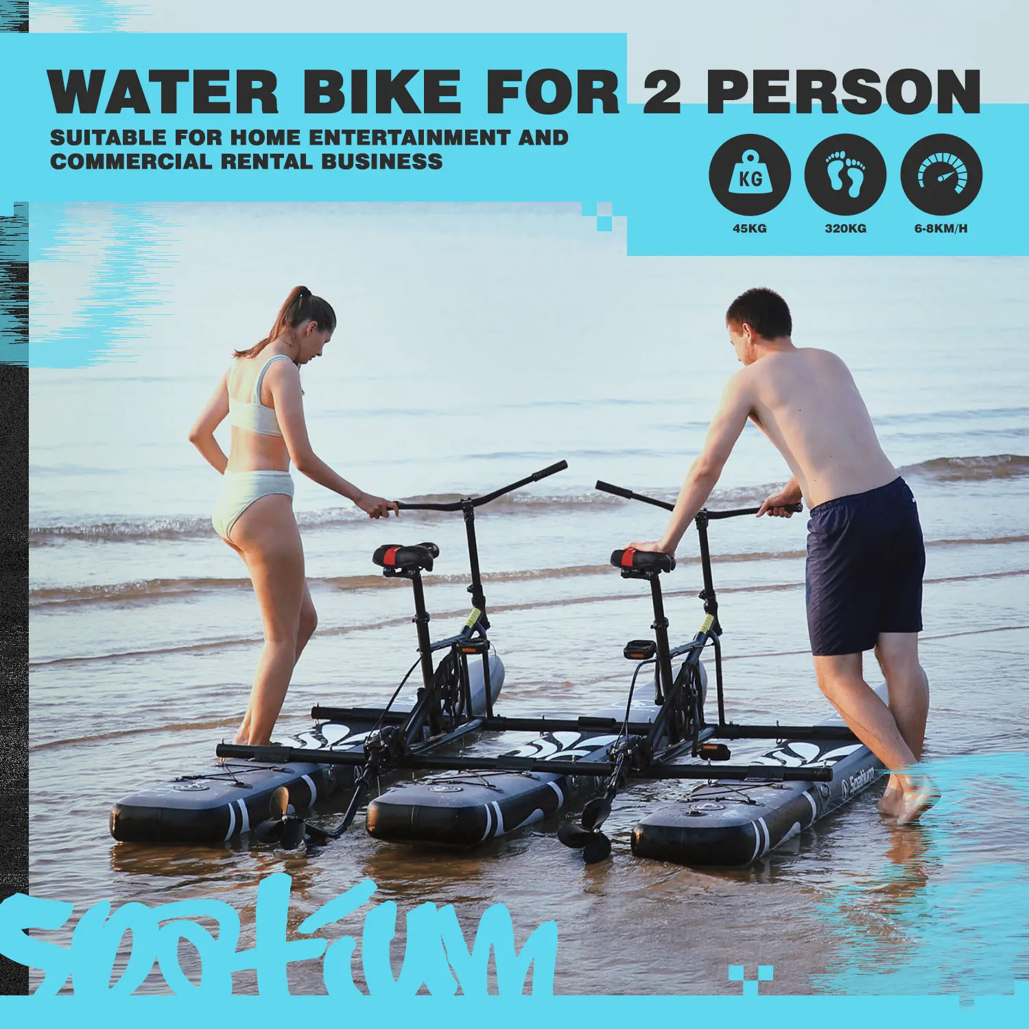 New Collection Inflatable 2 Person Sea Cycle Floating Paddle Water Bike