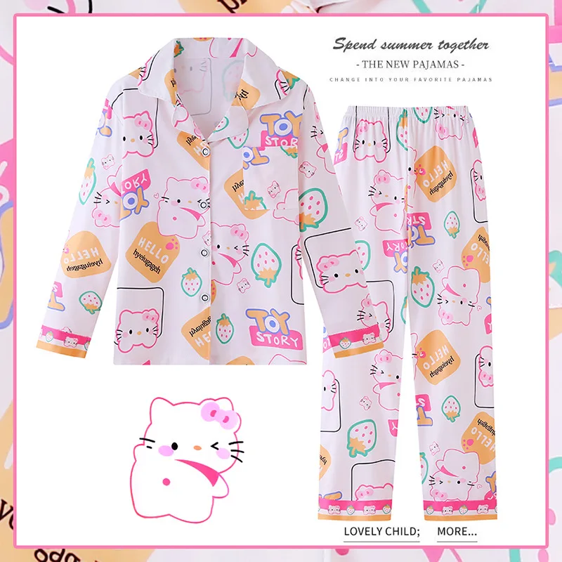 2pcs Sanrio Kuromi Pattern Kid\'s Pajamas, Long Sleeve Top & Pants Set, Anime Girls Sleepwear Autumn Children Homewear Clothes