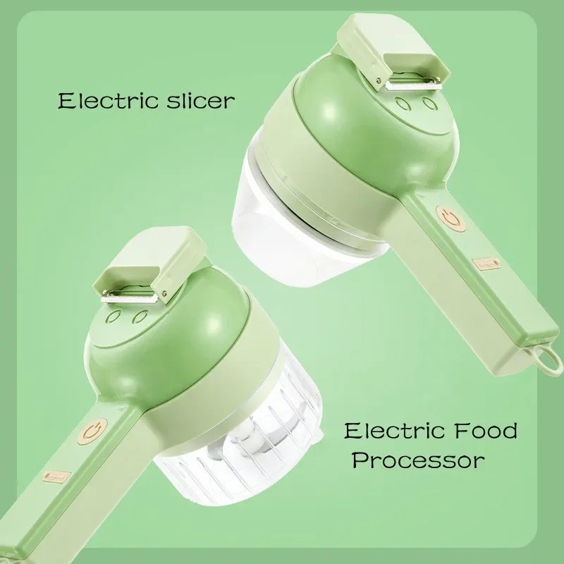 4In1 Electric Vegetable Chopper Wireless multifunctional Garlic Masher Set Cabbage Cutter Meat Grinder Machine Peel Slice Mixer