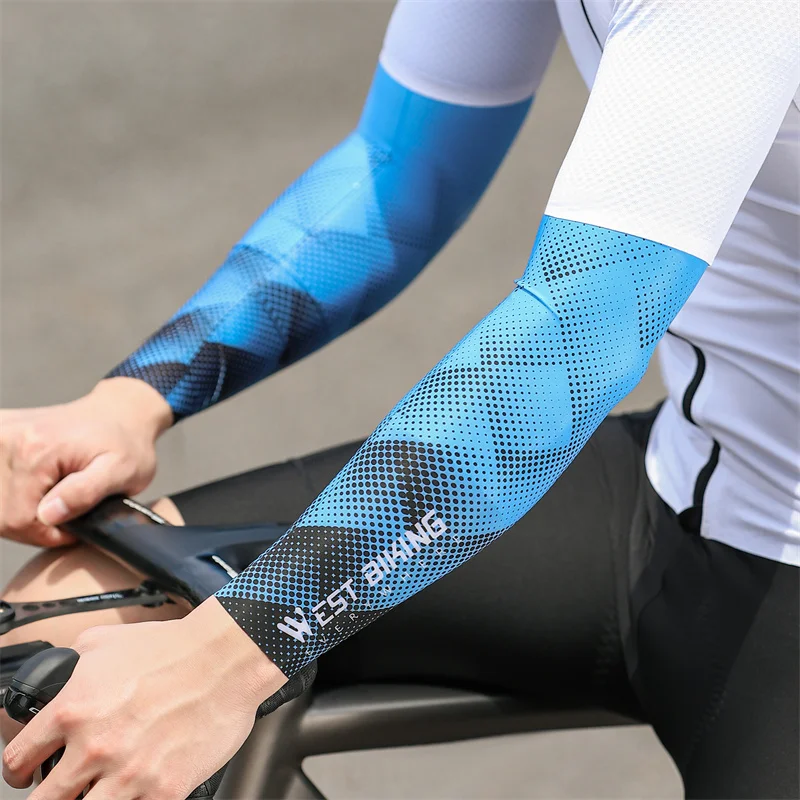 WEST BIKING Ice Silk Cycling Sleeves UPF50+ Anti-UV Sunscreen Arm Cover High Elastic Breathable Men Women Sports Arm Protector