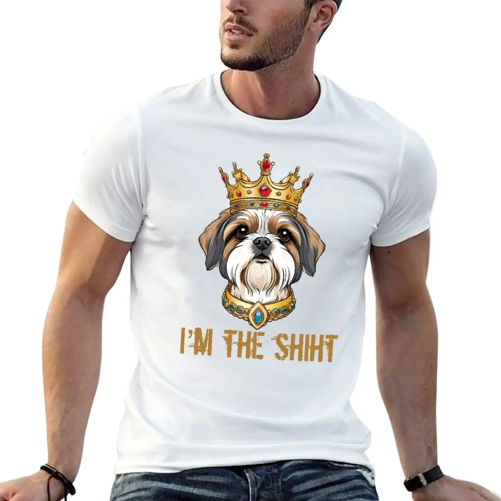 Camiseta Shih Tzu Royalty para hombre, camisetas de alta calidad, camiseta de marca de lujo, camiseta de algodón para hombre