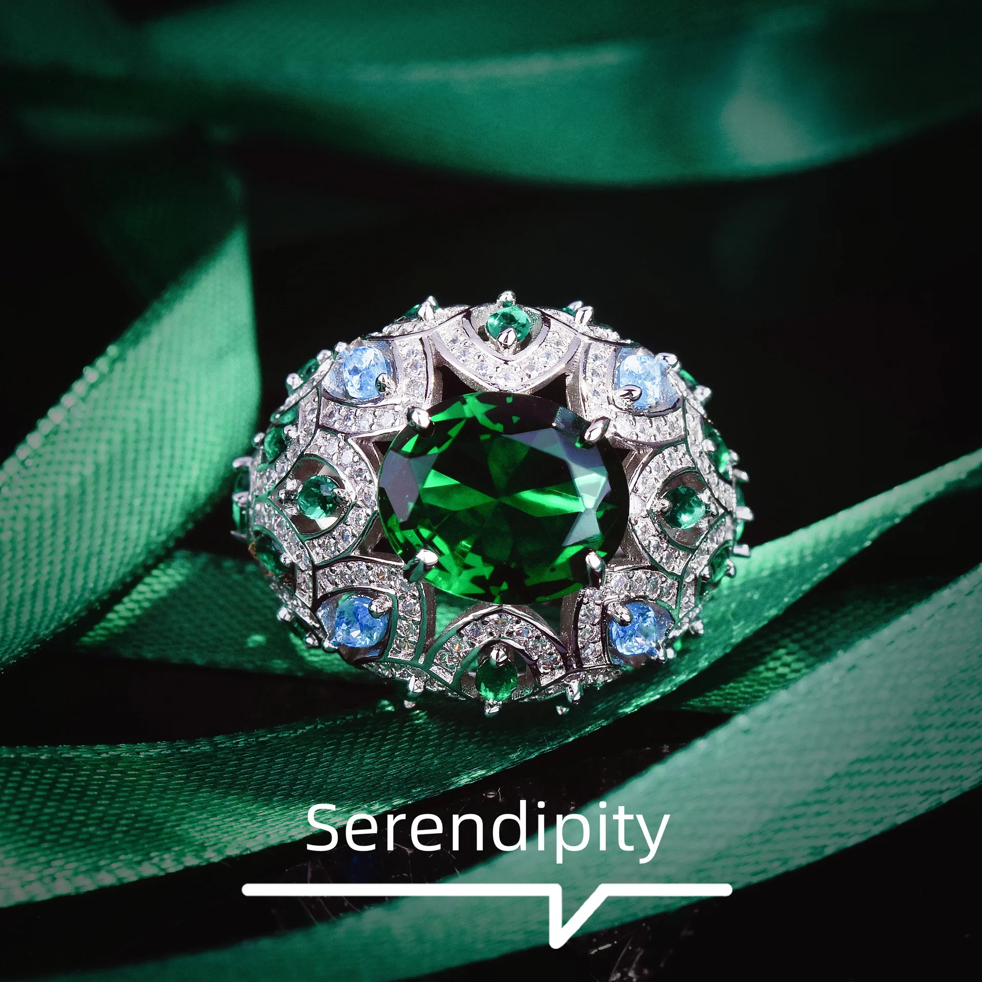 Foydjew bijoux de créateur de luxe Micro-incrusté plein Zircon simulé émeraude anneaux réglables femmes Banquet fête couleur anneau