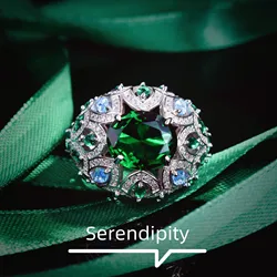 Foydjew Designer Jewelry Luxury Micro-inlaid Full Zircon Simulated Emerald Adjustable Rings Women's Banquet Party Color Ring