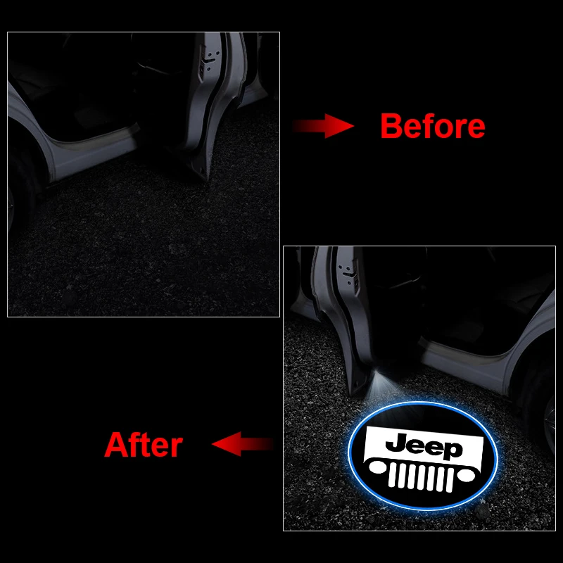 Car LED Courtesy Light Ghost Shadow Projector Emblem Lamp For Jeep Renegade Wrangler JL JK Gladiator Cherokee Compass Accessory