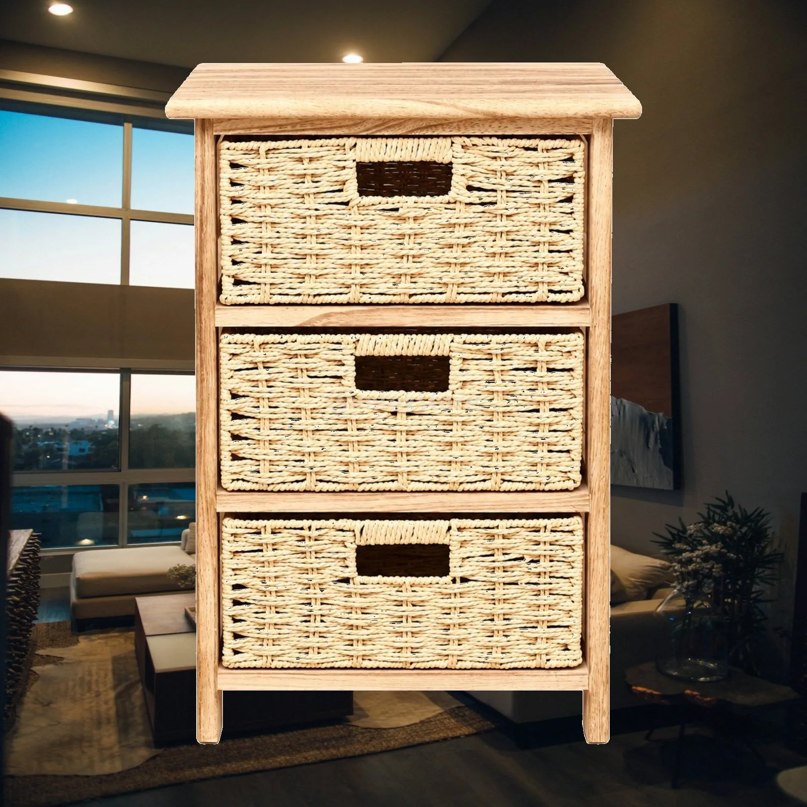 Cotton Linen 3 Tier Drawer Storage Shelf Wood Frame Organizer for Bedroom Living Room Entryway Closet Cabinet