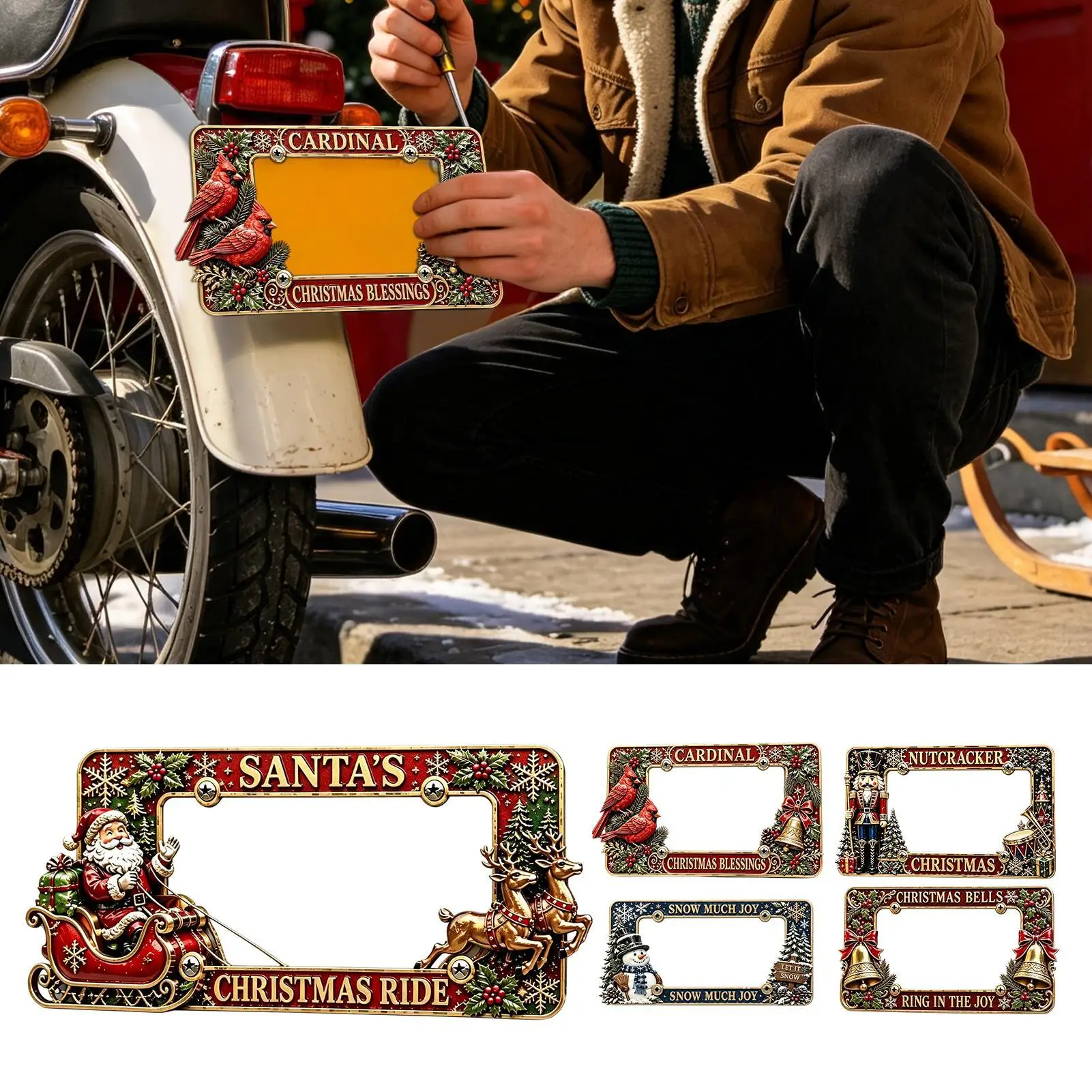 Motorcycle License Plate Frame Christmas Motorbike Tag Parts Motorbike Tag Cover Holder Riders Modifiers Daily Commute Rides