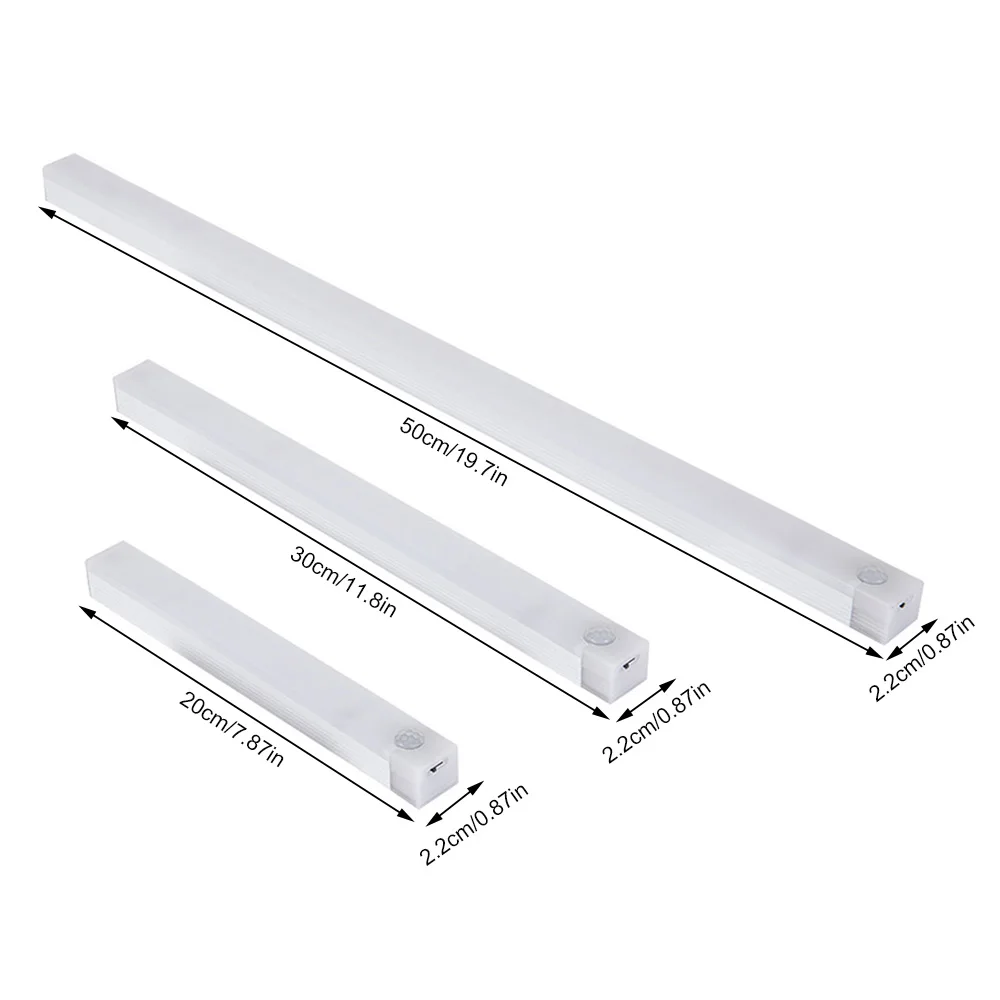 Lampu Sensor LED Bar 20/30/50CM magnetik dipasang isi ulang Sensor gerak lampu malam hangat/putih cahaya untuk lemari lemari pakaian