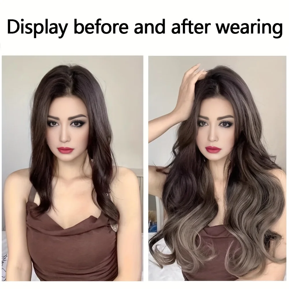 Highlighted dyed V-shaped wavy hair pieces with synthetic clip style extensions, an elegant hair accessory for daily us