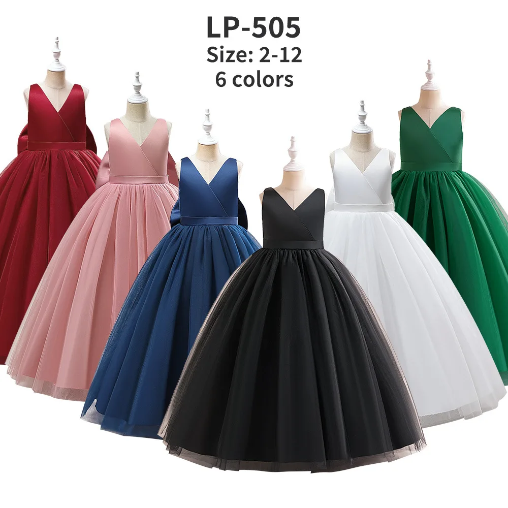 

Elegant Big Bow Bridesmaid Girl Dress Tulle Wedding Party Princess Dresses First Communion Birthday Gown Christmas Costume