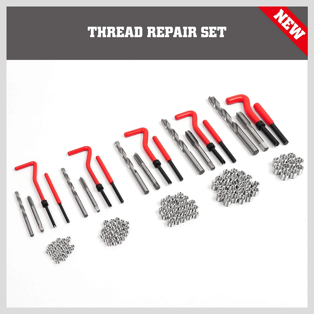 Podofo 131-teiliges Gewindereparatur-Set, einschließlich HSS-Messgewindebohrern, Bohrern, Einsatzwerkzeugen und Gewindeeinsätzen, metrisch M5 M6 M8 M10 M12, für die Reparatur von Automobilmotoren, vielseitige Anwendungen. – Detail 4