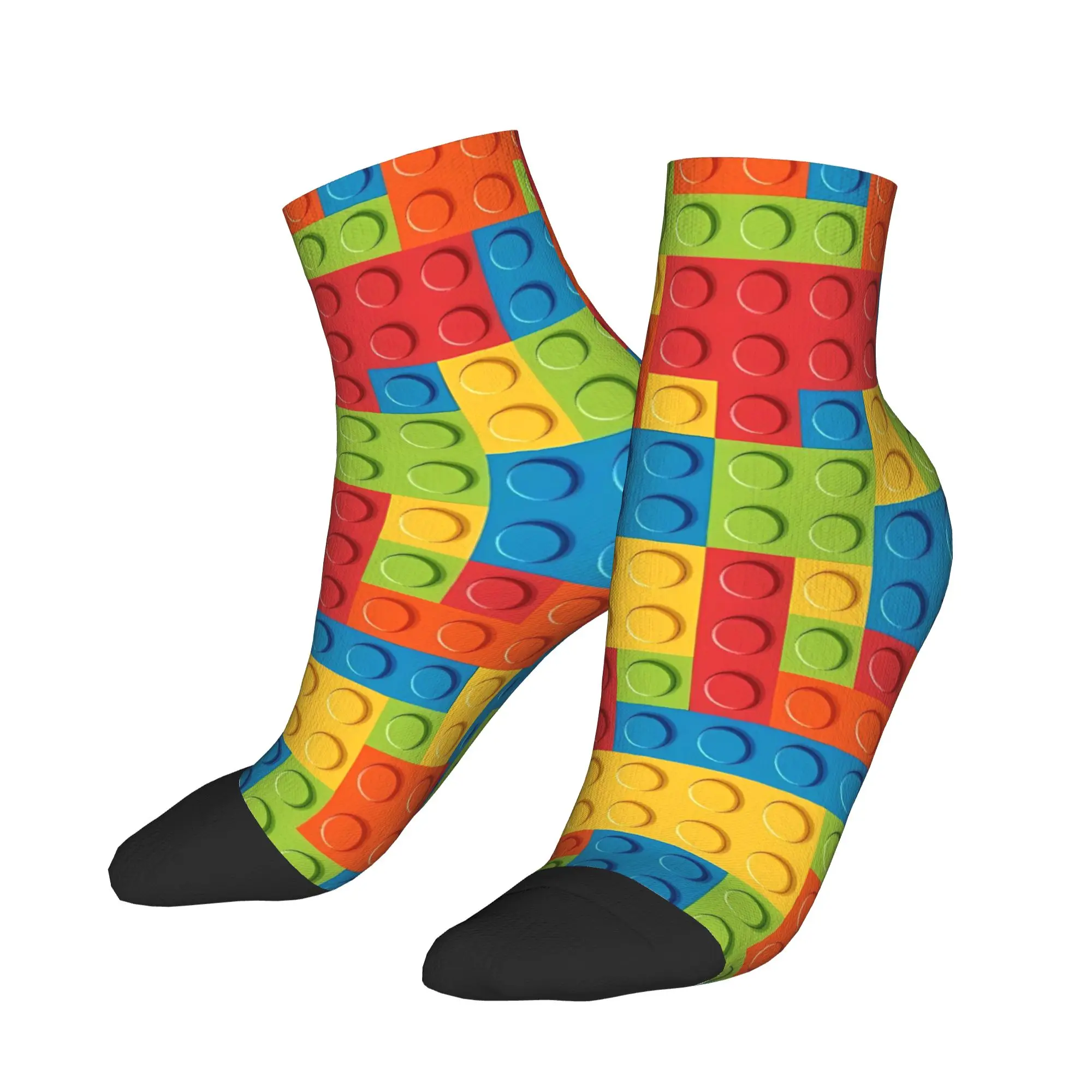 Women Men Casual Socks Vertical Colorful Building Blocks Non Slip Comfortable Sock Summer Novelty Design Outdoor Sports Socks