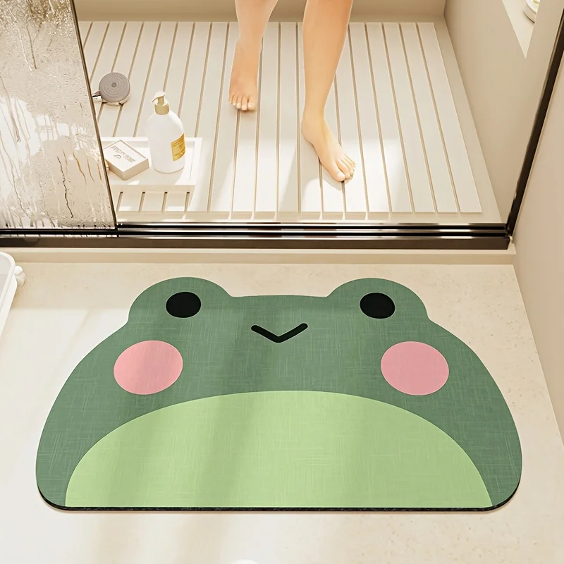 VIKAMA Cute Frog Pattern Bathroom Floor Mat Bathroom Shower Room Water Absorption Anti slip Carpet Home Decoration