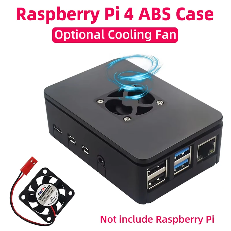 ABS Case for Raspberry Pi 4 Plastic Shell Enclosure Box Black Housing Support Cooling Fan for Raspberry Pi 4 Model B RPI 4 PI4