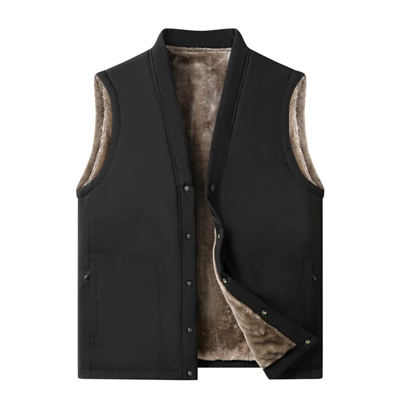 Casual Men Thicken Fleece Vests Comfortable Warm Black Waistcoat Trend All-match Sleeveless Jacket High Quality Vest for Men