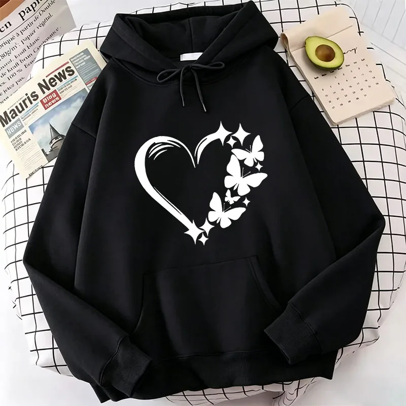 

Trendy Combination Of Love And Butterfly Pattern Hoody Women Hip Hop Street Hoodies Pocket Clothes Vintage Multicolor Hoodie