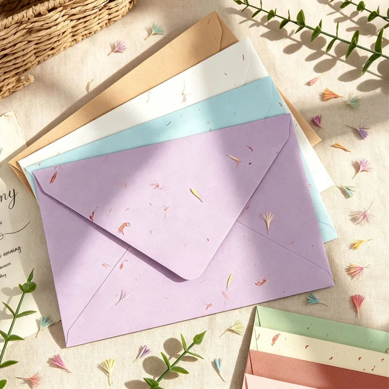50pcs 16.5x11cm Bauhinia Flower Petals Envelopes for Wedding 120g Art Paper Invitation Business Stationery Supplies Storage Bag
