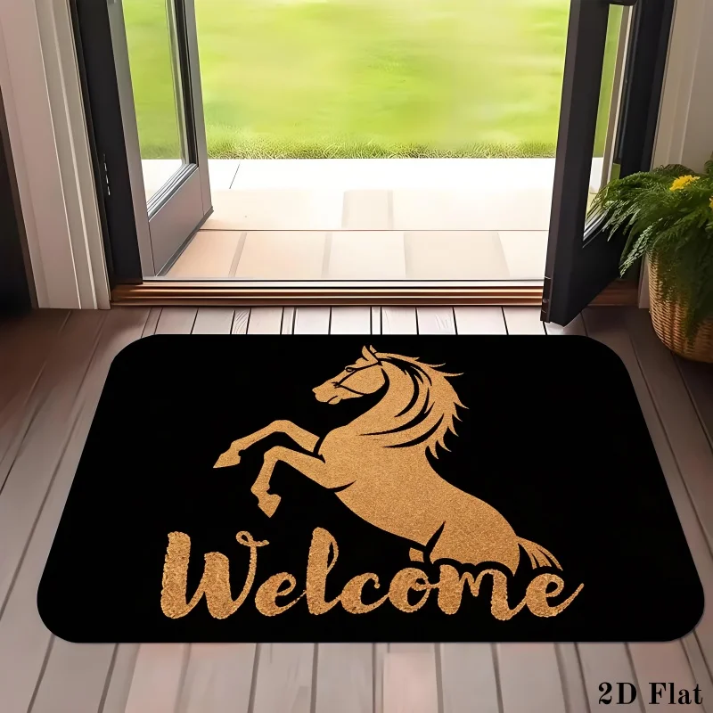 Glittering Stallion Silhouette Floor Mat Durable Non Slip Entryway Rug For Bedroom Kitchen And Luxurious Home Use