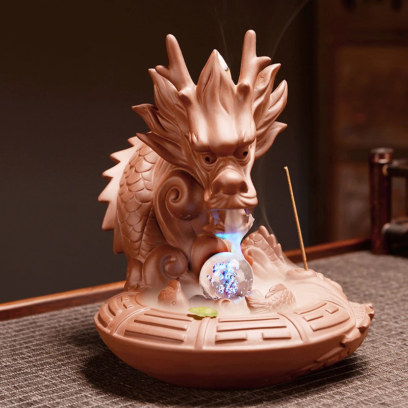 Zen-Style Backflow , Large Dragon Mascot Lamp Ornament, Ceramic Sandalwood , Agarwood Incense Burner