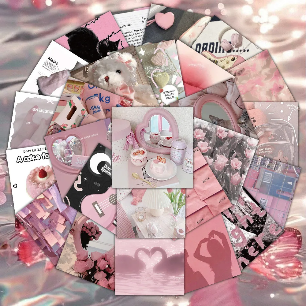 54PCS Pink Realistic Small Objects Graffiti Stickers for Bicycle Hand Account Pencil Case Decals