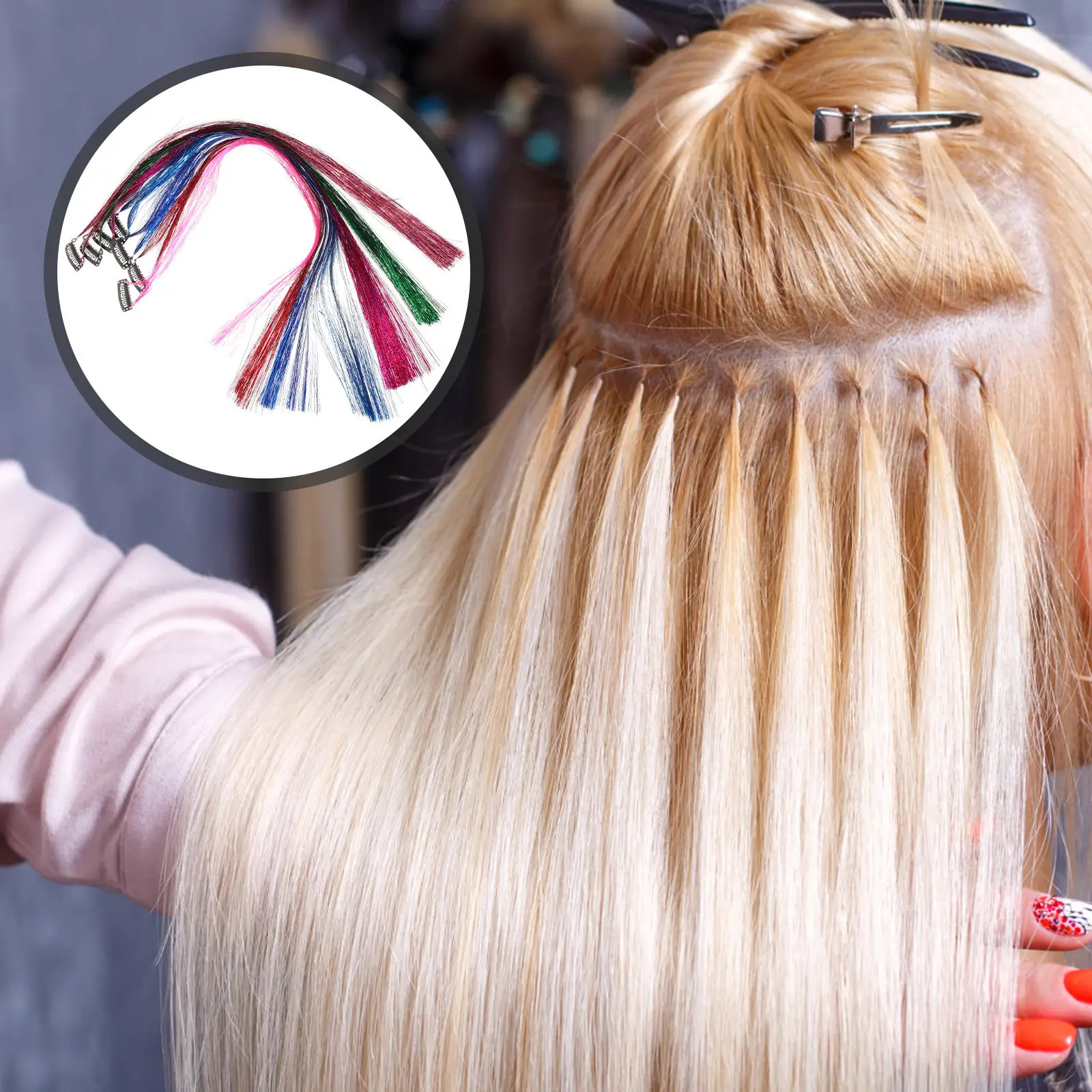 7Pcs Glitter Hair Tinsel Kit Rainbow Sparkly Braiding Strands for Hair Extensions Styling Braid Decoration Festival Birthday