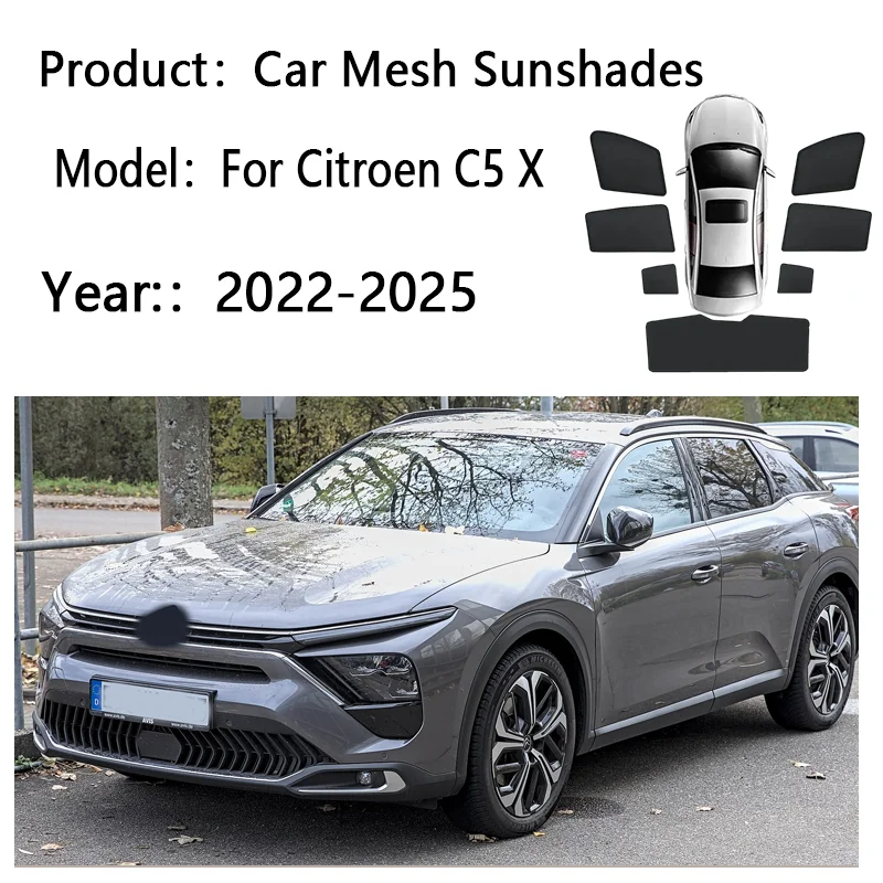 Car Sun Shades For Citroen C5 X 2022 2023-2025 Sunshades Magnetic Heat insulation Window Curtain Mesh Visor Auto Accessories