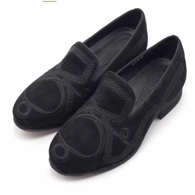 Fashion Black Velvet Casual Shoes Flat heel Slip on Mens Driving Loafers Gentlemen Boats