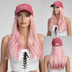 16 Inches Synthetic Pink Natural Wave Hair extensions with Baseball Cap