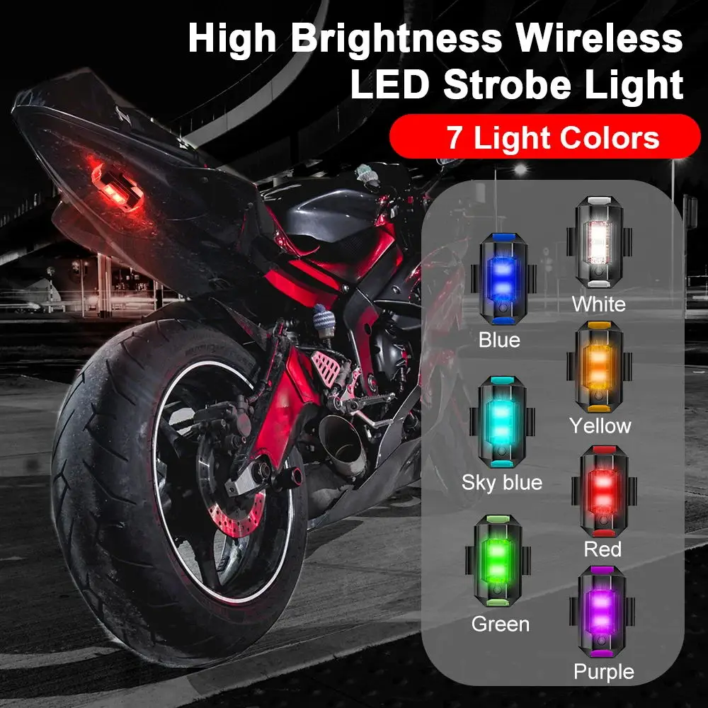 LED Lights for Motorcycle Mini Signal Light Safety Wireless Under Bike Strobe Light Drone Strobe Lights 7 Color Turn Signal Lamp