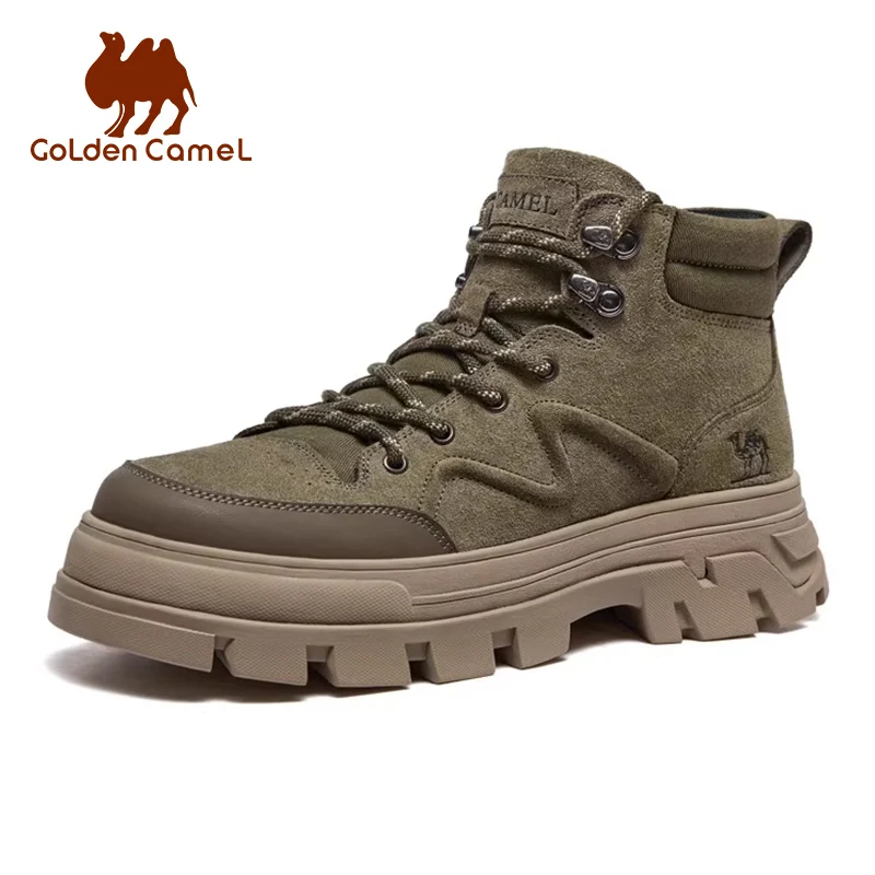 GOLDEN CAMEL Men's Hiking Shoes Casual Versatile Comfortable Outdoor Height-enhancing Wear-resistant High-top Work Boots for Men