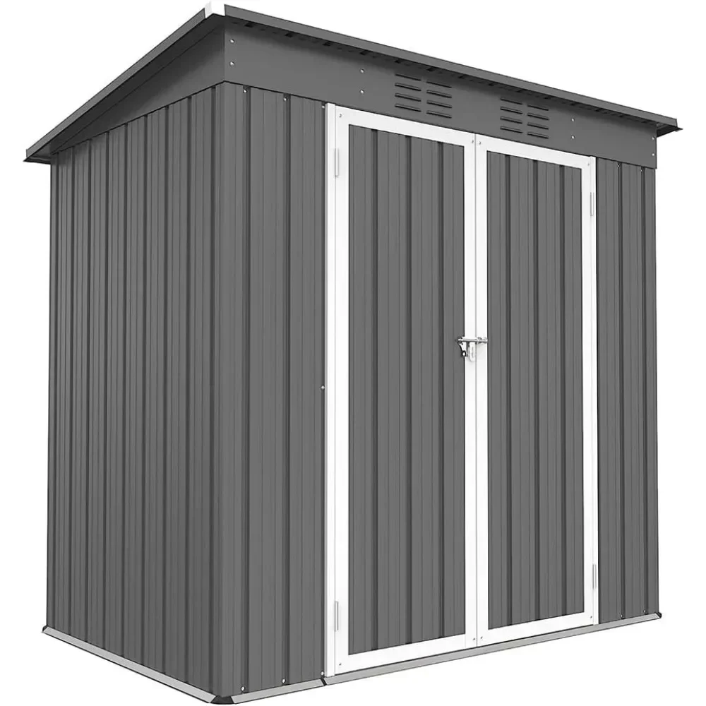 Shed de armazenamento de metal, galpão de ferramentas de armazenamento espaçoso de 6 x 4 pés, cinza - armazenamento de quintal ao ar livre para jardim, ferramenta, bicicleta