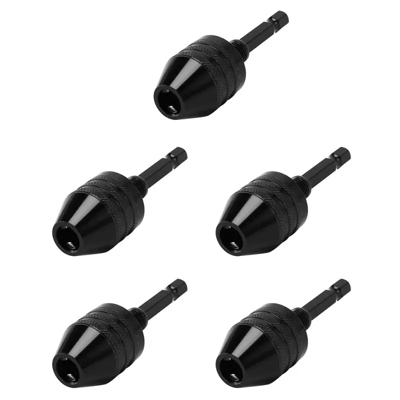 ABCA-5Pcs 0.3-8Mm 1/4 Inch Keyless Drill Chuck Screwdriver Impact Driver Adaptor Hex Shank Drill Grinder Black